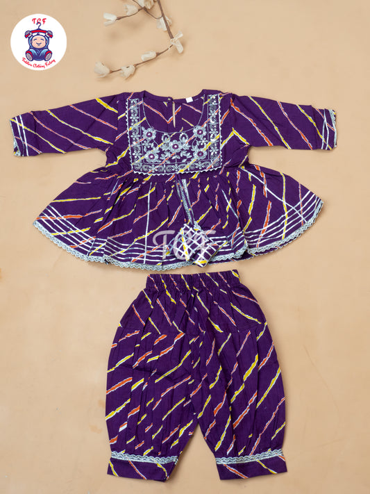Purple - Girl Lehariya Zari Short Paplum Salwar