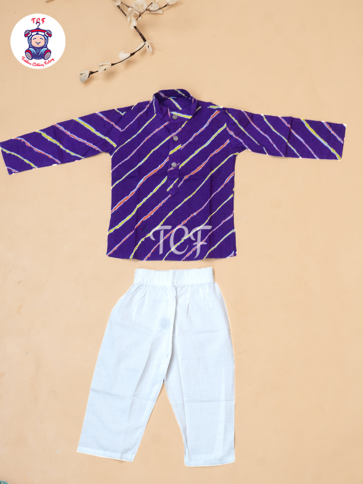 Purple - Boys Lehariya Readymade Kurta With Pant