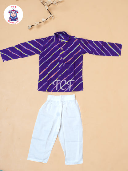 Purple - Boys Lehariya Readymade Kurta With Pant
