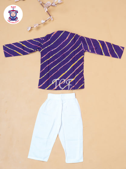 Purple - Boys Lehariya Readymade Kurta With Pant