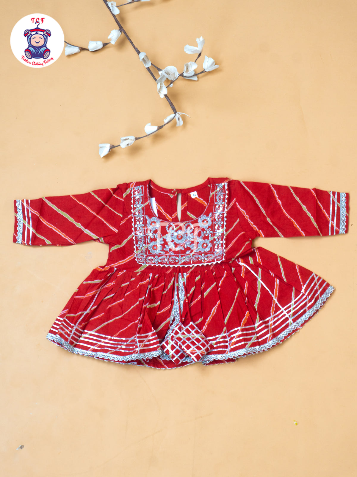 Red - Girl Lehariya Zari Short Paplum Salwar