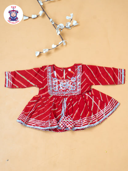 Red - Girl Lehariya Zari Short Paplum Salwar