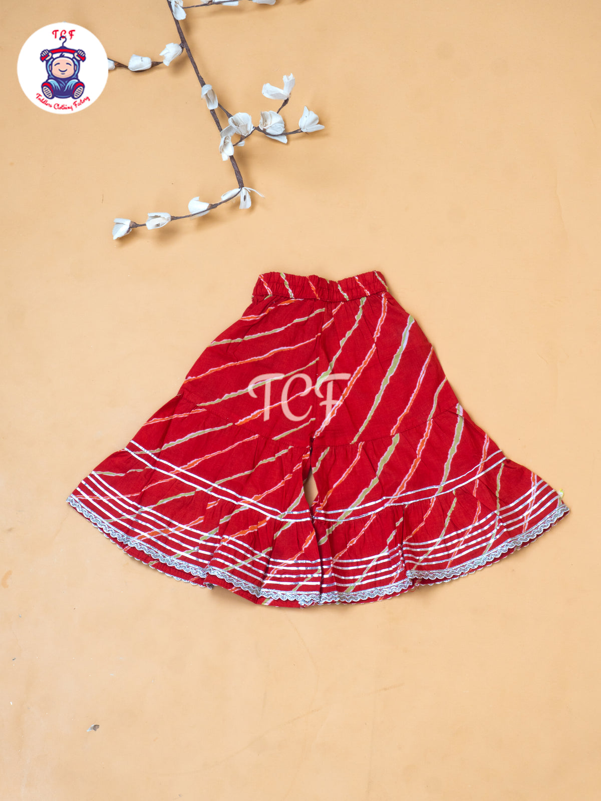 Red - Girl Lehariya Zari Short Paplum Salwar