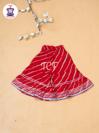 Red - Girl Lehariya Zari Short Paplum Salwar