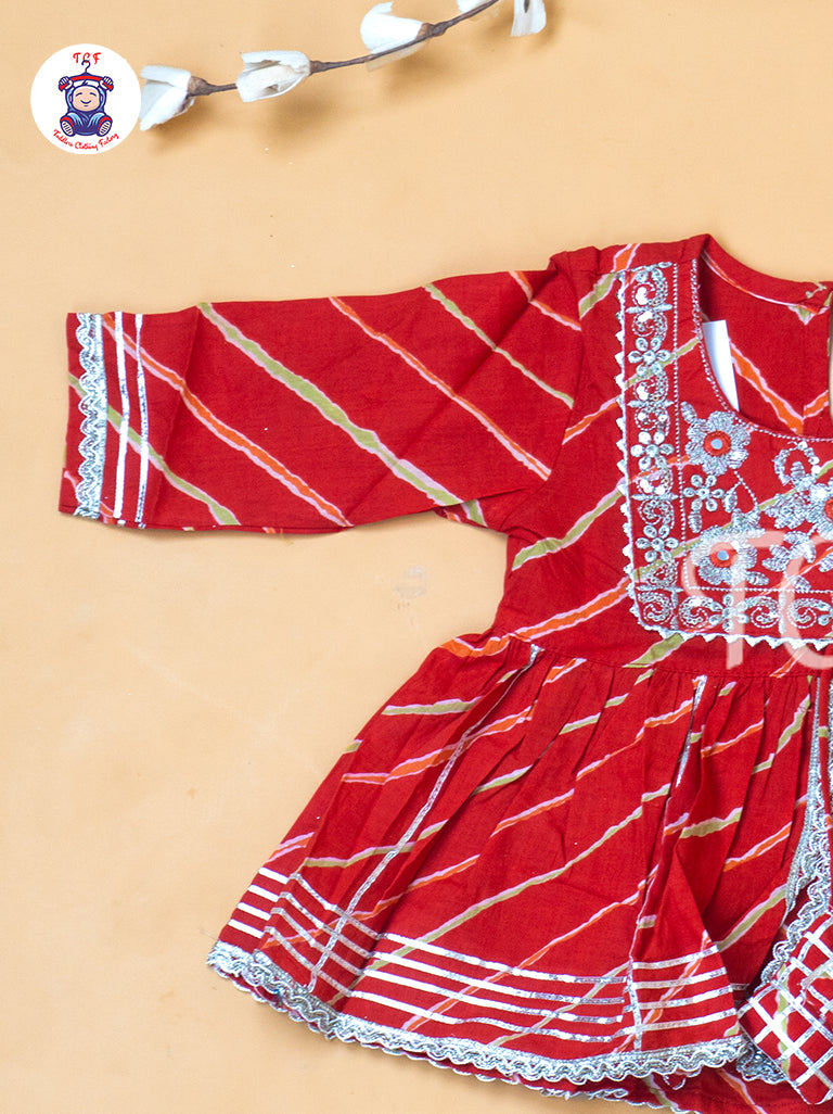 Red - Girl Lehariya Zari Short Paplum Salwar