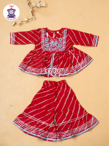 Red - Girl Lehariya Zari Short Paplum Salwar