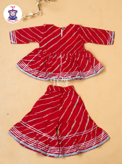 Red - Girl Lehariya Zari Short Paplum Salwar