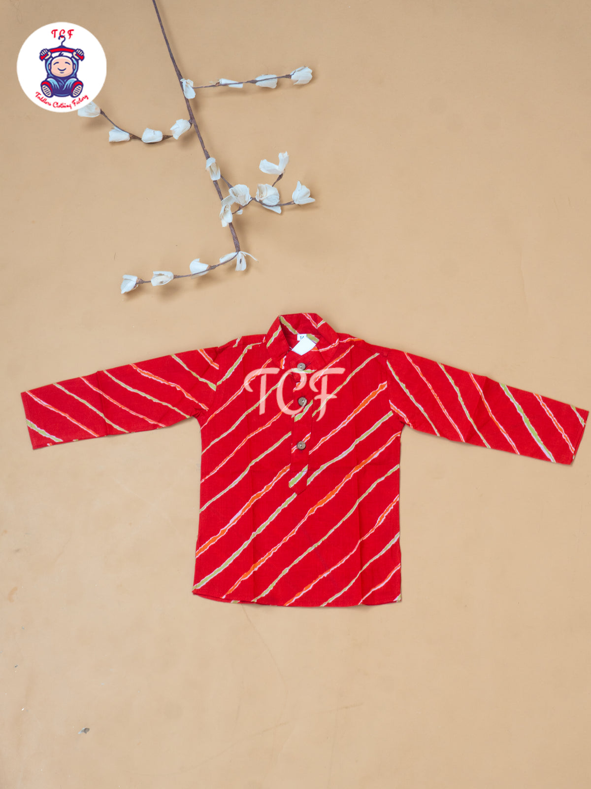 Red - Boys Lehariya Readymade Kurta With Pant