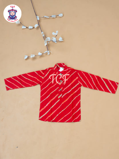 Red - Boys Lehariya Readymade Kurta With Pant