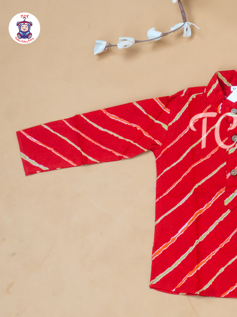 Red - Boys Lehariya Readymade Kurta With Pant