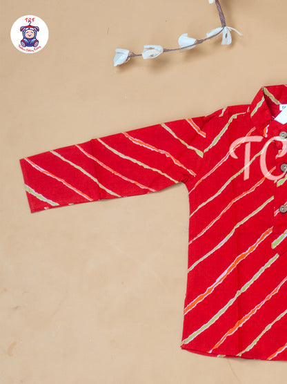 Red - Boys Lehariya Readymade Kurta With Pant