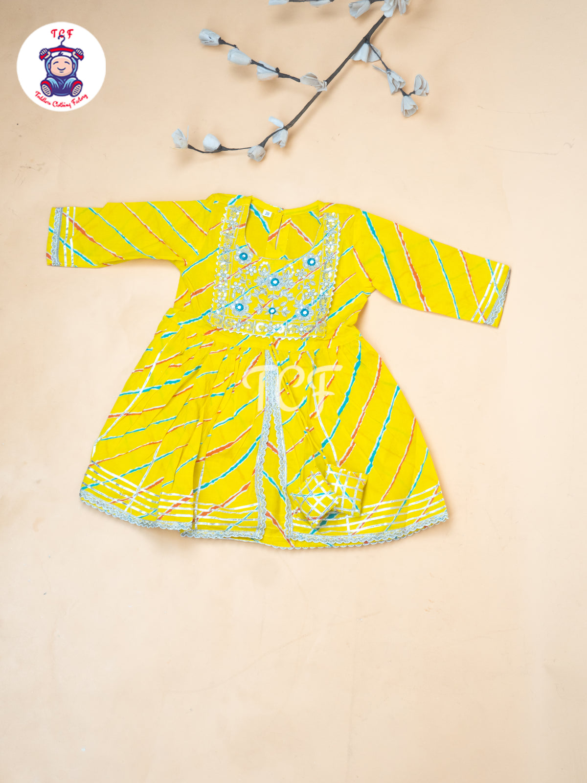 Yellow - Girl Lehariya Zari Short Paplum Salwar