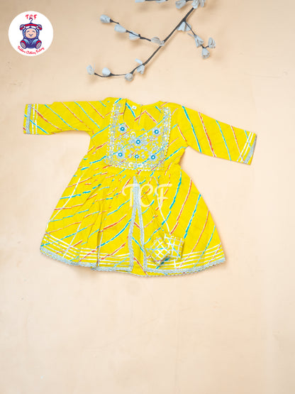 Yellow - Girl Lehariya Zari Short Paplum Salwar