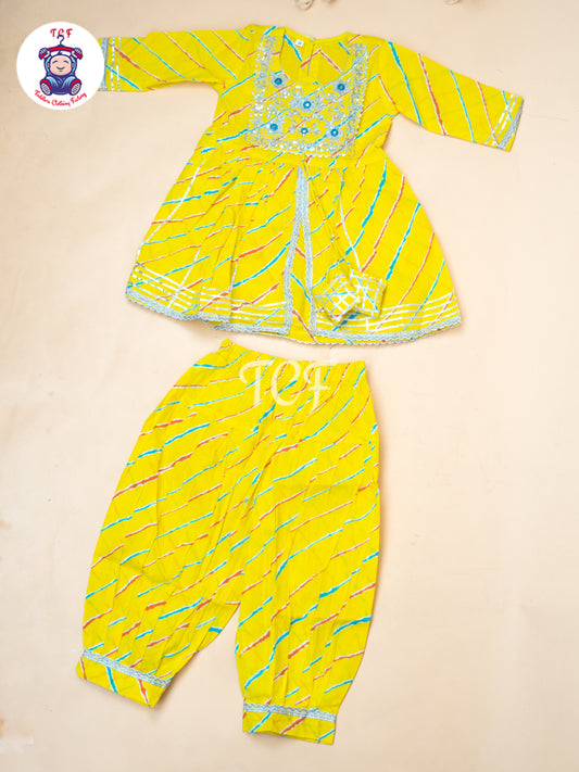 Yellow - Girl Lehariya Zari Short Paplum Salwar