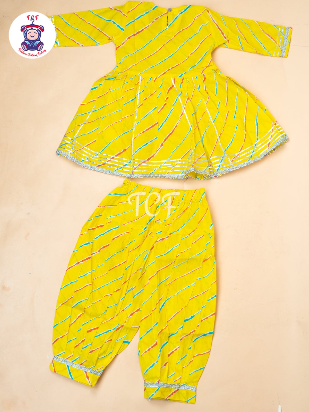 Yellow - Girl Lehariya Zari Short Paplum Salwar