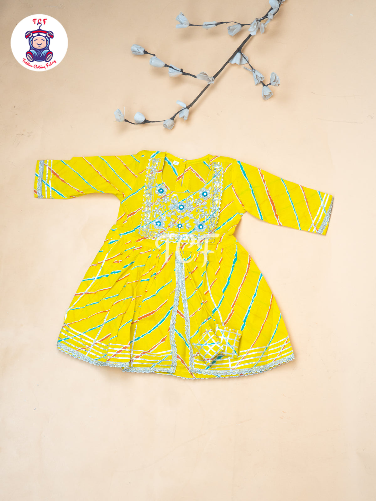 Yellow - Girl Lehariya Zari Short Paplum Salwar