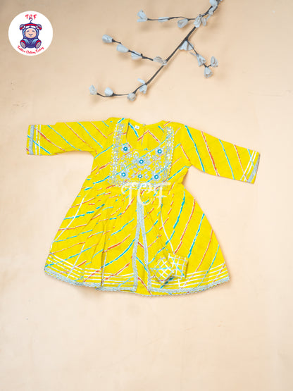 Yellow - Girl Lehariya Zari Short Paplum Salwar