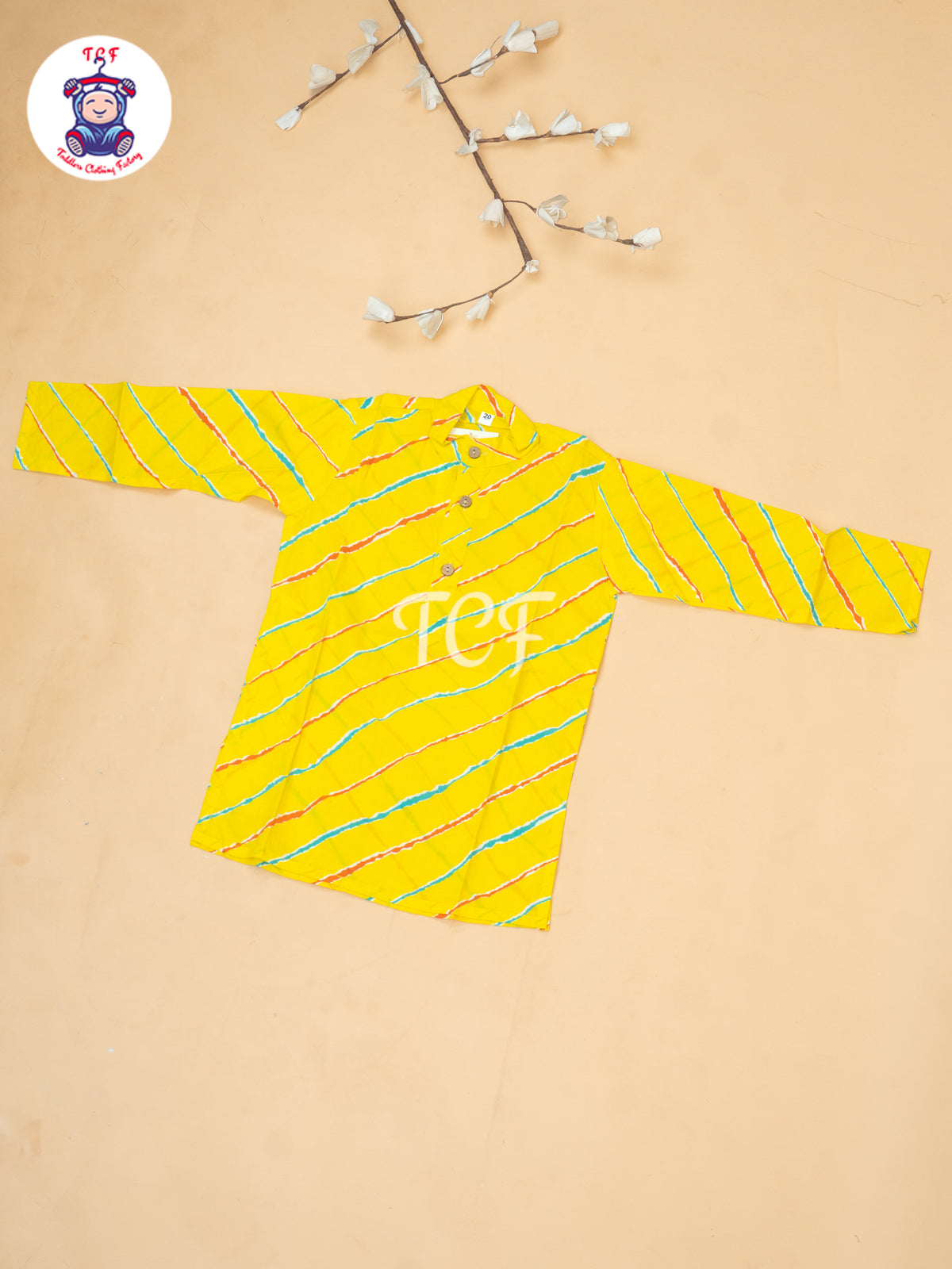 Yellow - Boys Lehariya Readymade Kurta With Pant