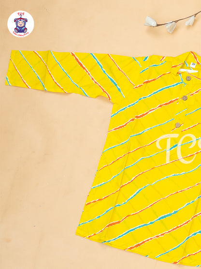 Yellow - Boys Lehariya Readymade Kurta With Pant