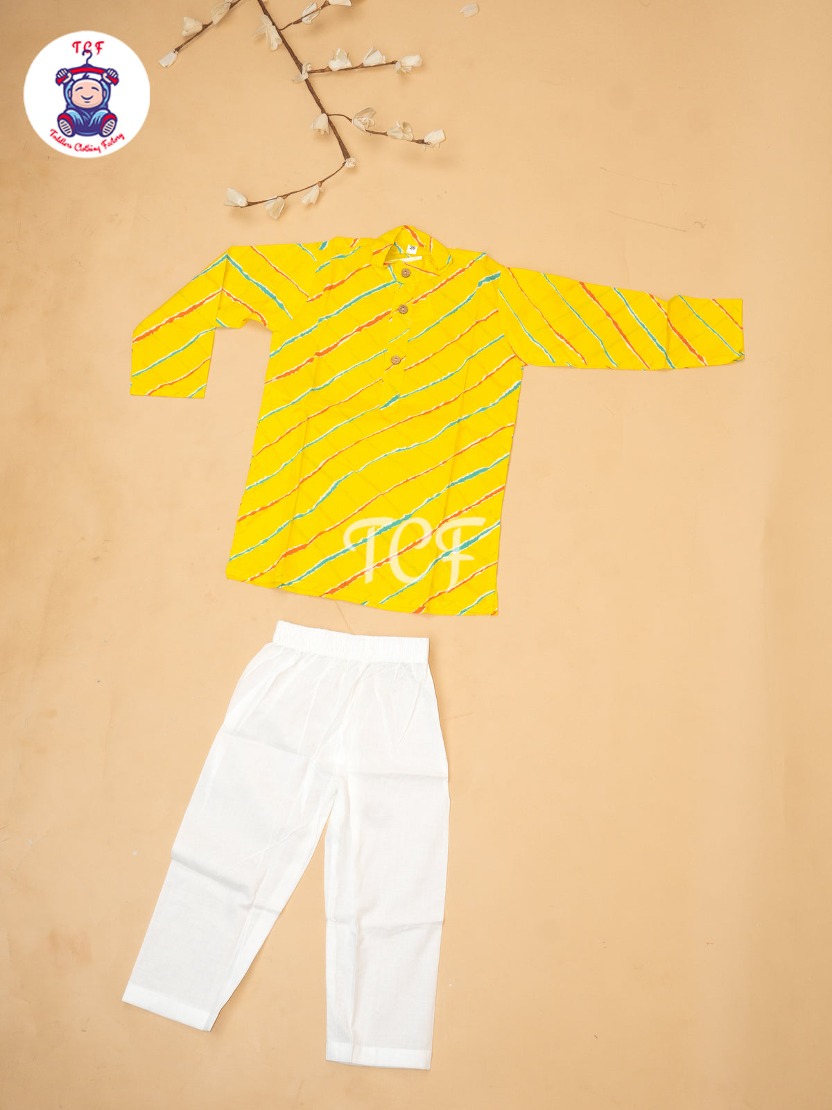Yellow - Boys Lehariya Readymade Kurta With Pant