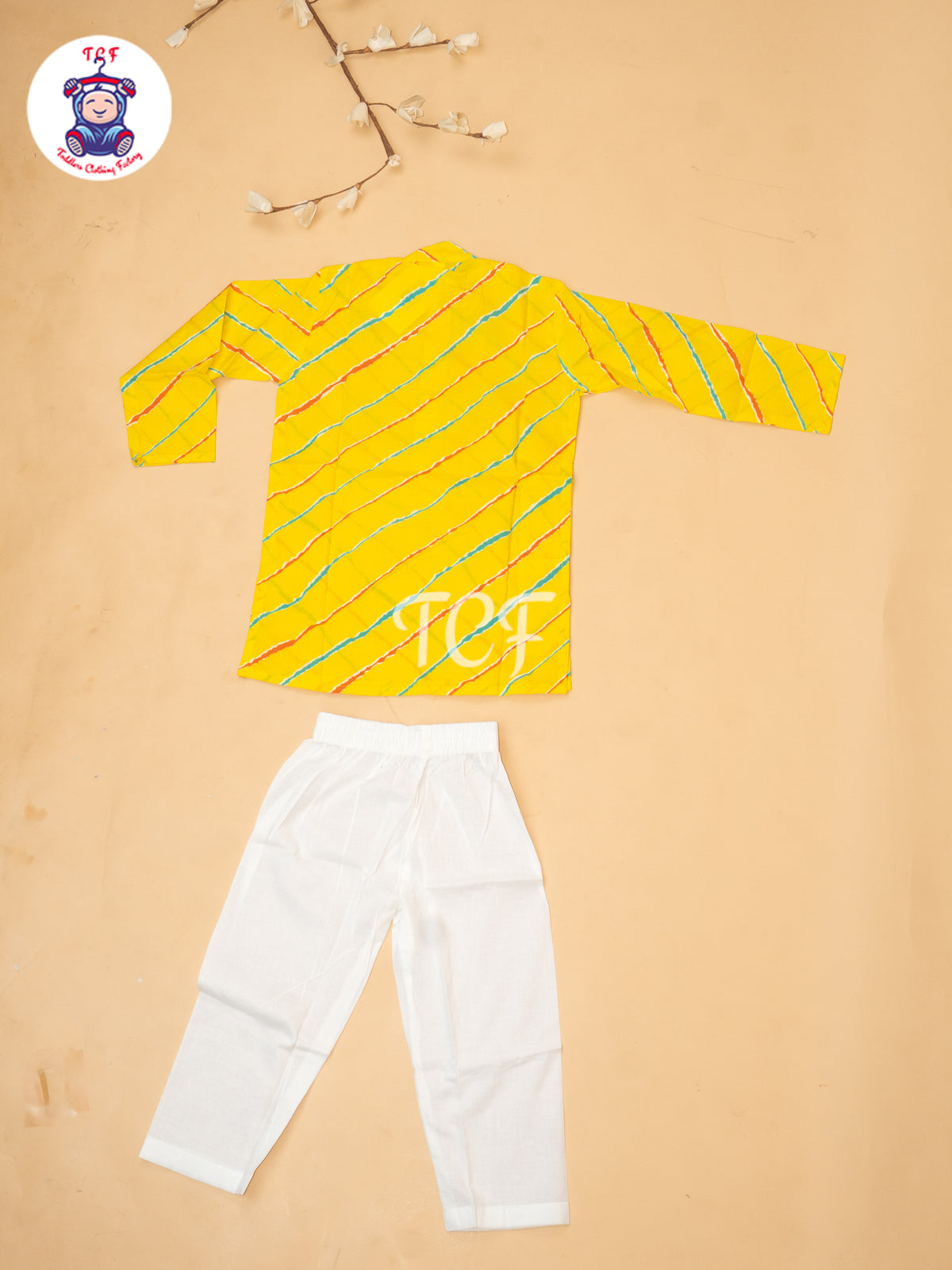 Yellow - Boys Lehariya Readymade Kurta With Pant