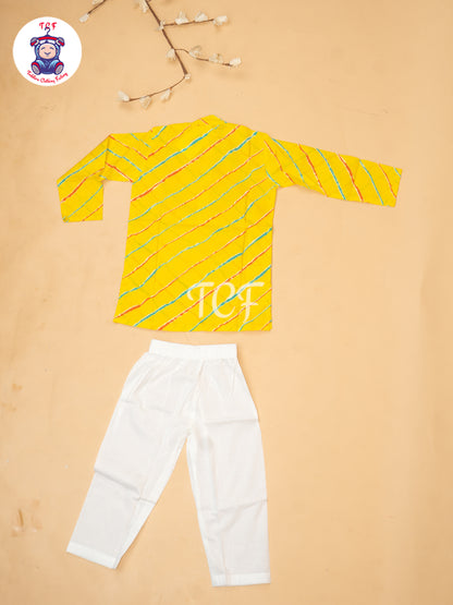 Yellow - Boys Lehariya Readymade Kurta With Pant