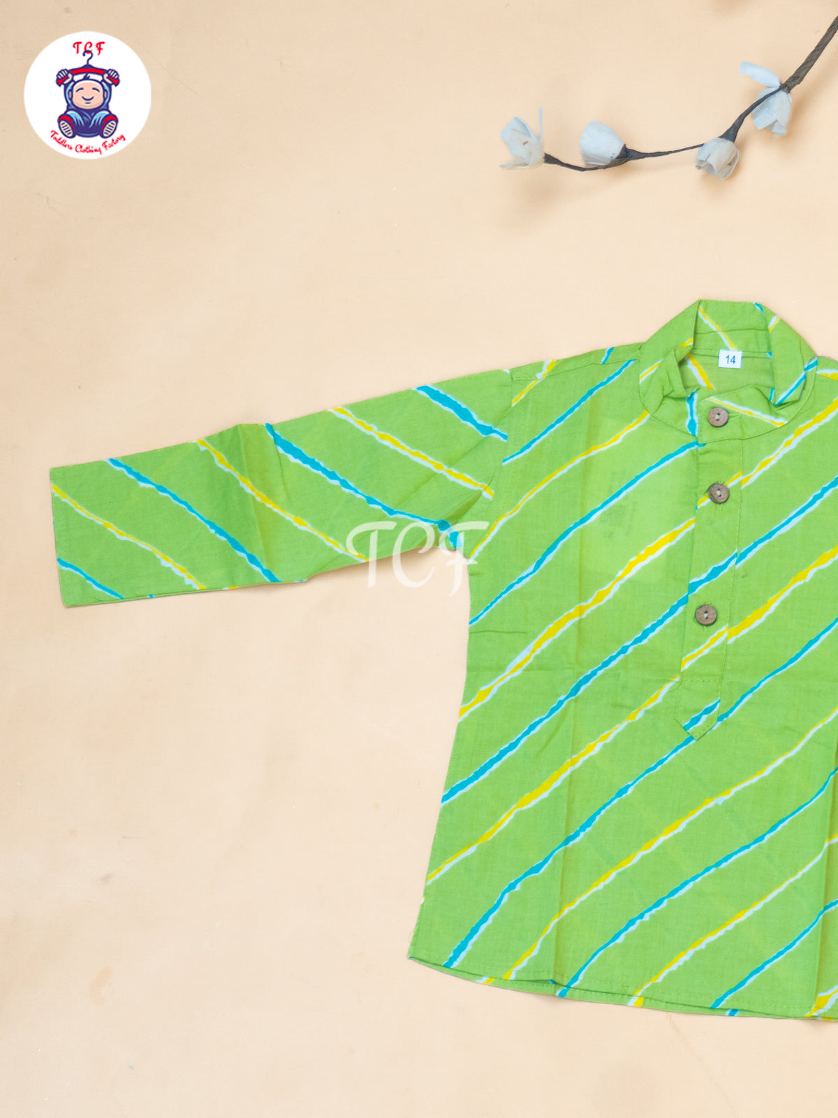 Green - Boys Lehariya Readymade Kurta With Pant