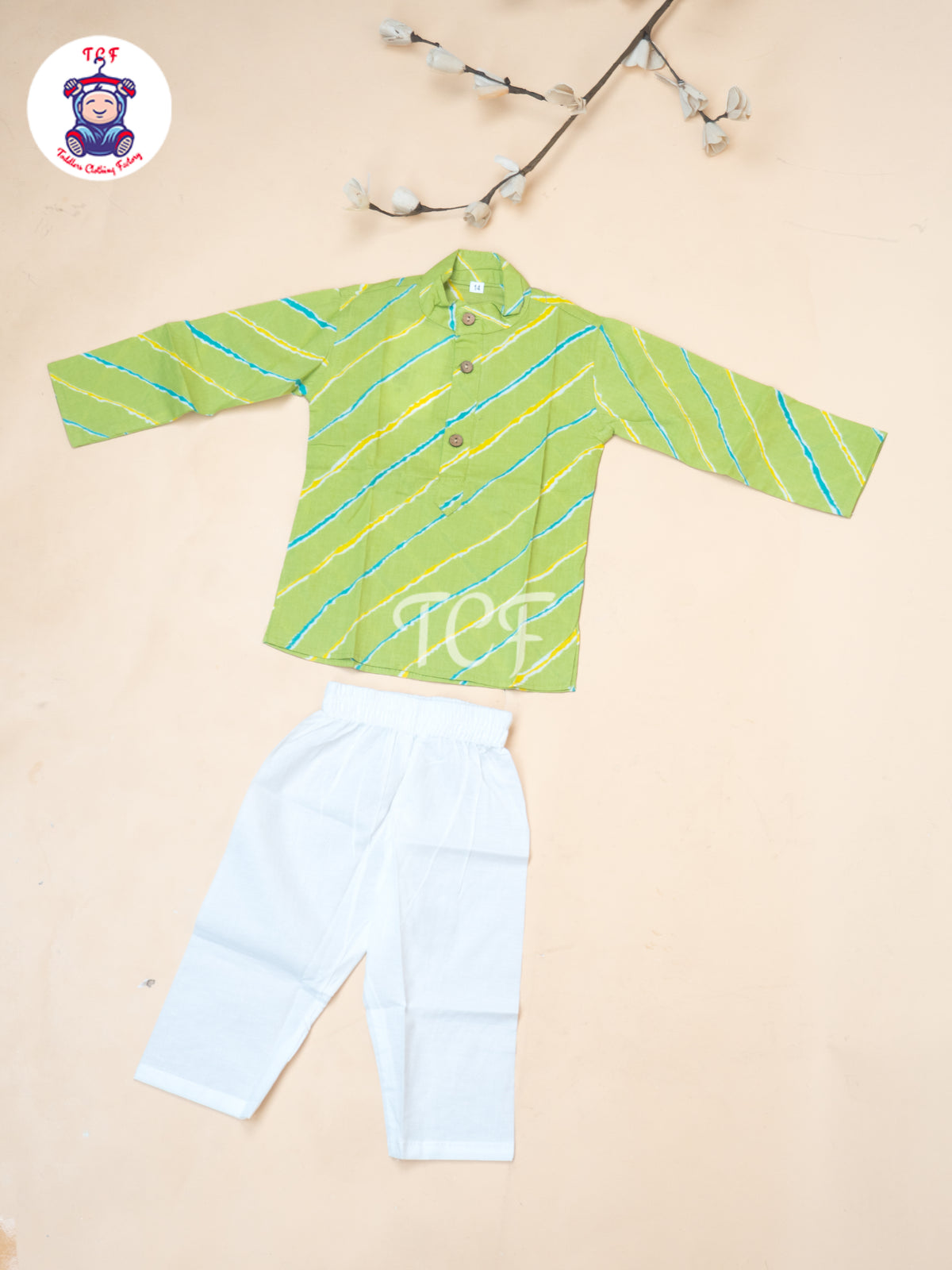 Green - Boys Lehariya Readymade Kurta With Pant
