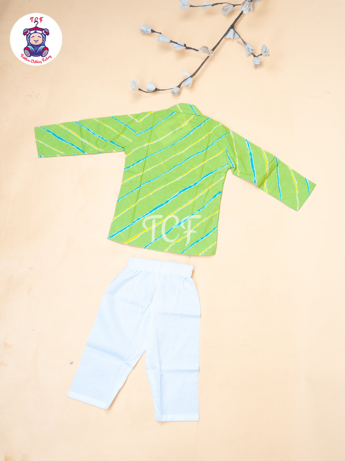 Green - Boys Lehariya Readymade Kurta With Pant