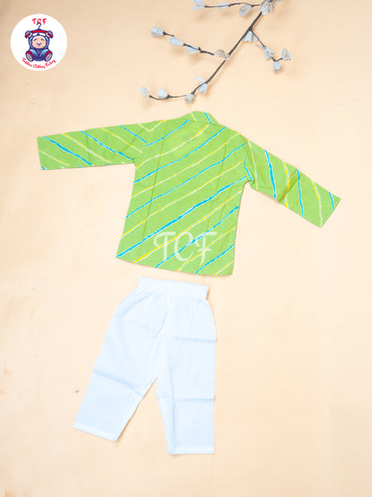 Green - Boys Lehariya Readymade Kurta With Pant