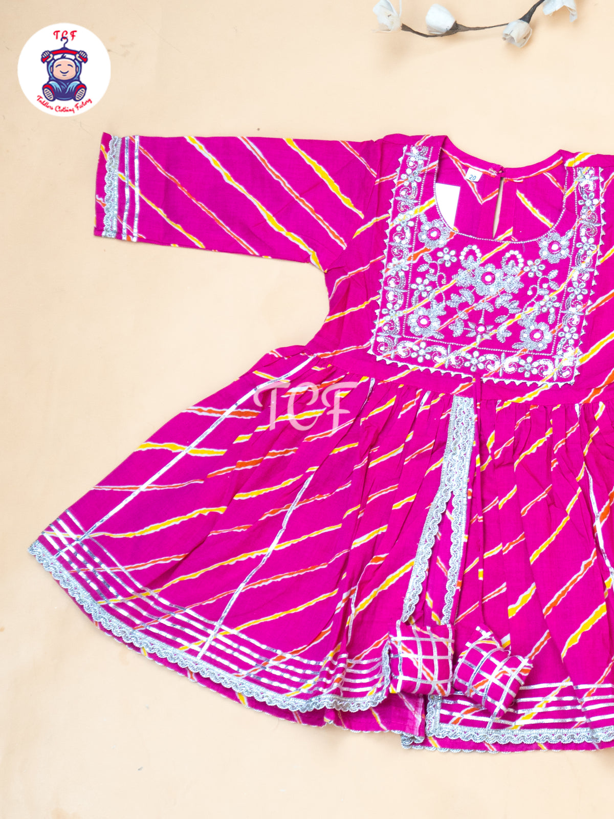 Pink - Girl Lehariya Zari Short Paplum Salwar