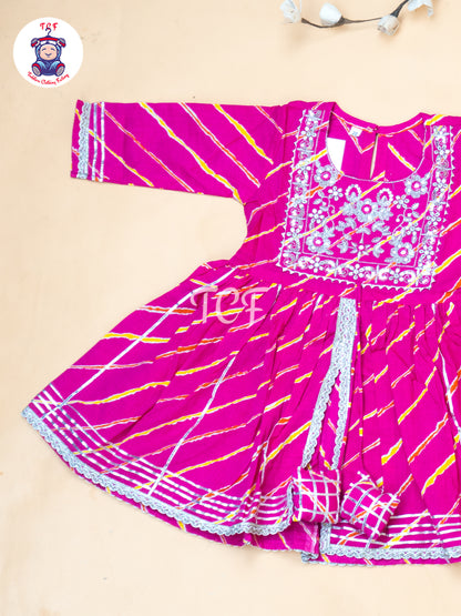 Pink - Girl Lehariya Zari Short Paplum Salwar