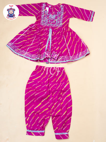 Pink - Girl Lehariya Zari Short Paplum Salwar