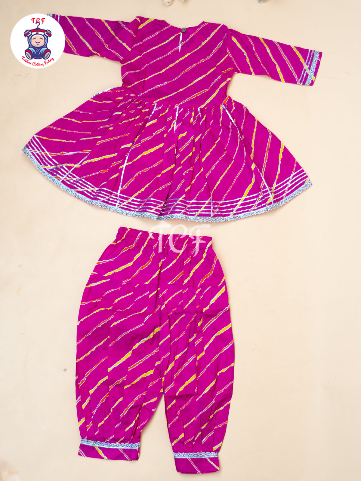 Pink - Girl Lehariya Zari Short Paplum Salwar