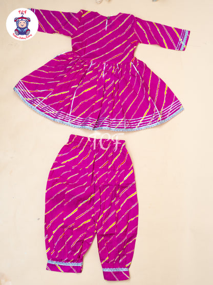 Pink - Girl Lehariya Zari Short Paplum Salwar
