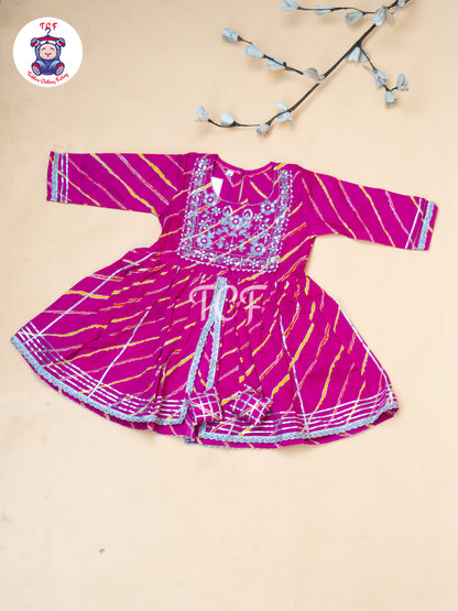 Pink - Girl Lehariya Zari Short Paplum Salwar