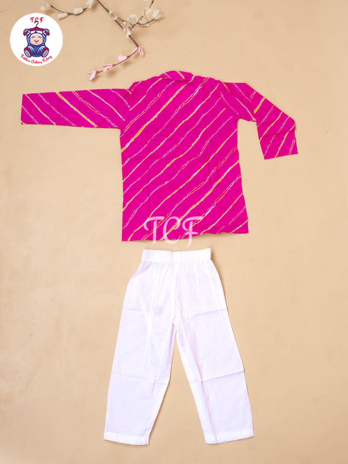 Pink - Boys Lehariya Readymade Kurta With Pant