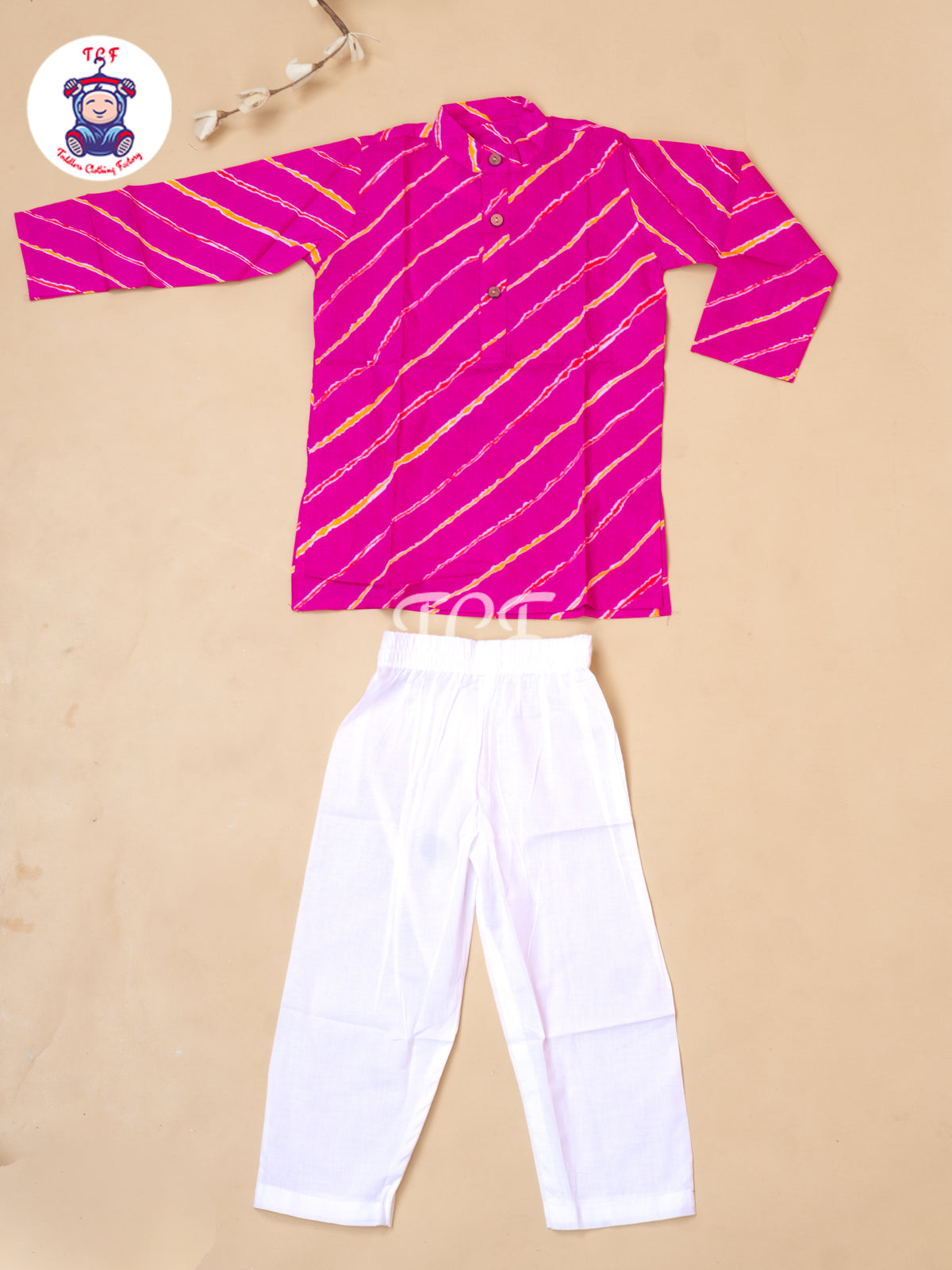 Pink - Boys Lehariya Readymade Kurta With Pant