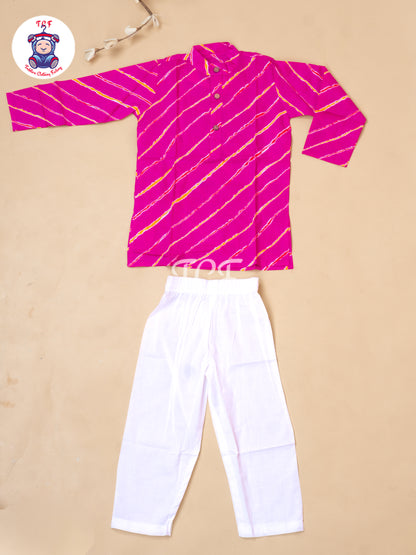 Pink - Boys Lehariya Readymade Kurta With Pant