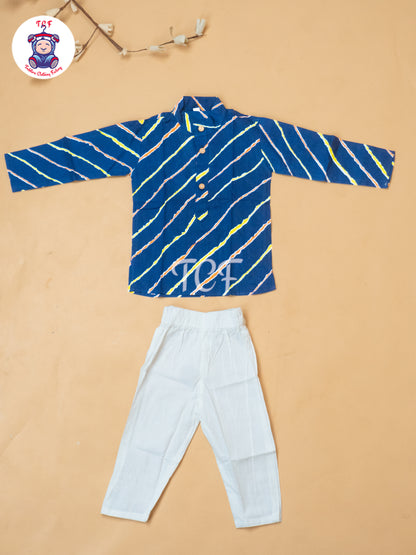 Navy Blue - Boys Lehariya Readymade Kurta With Pant