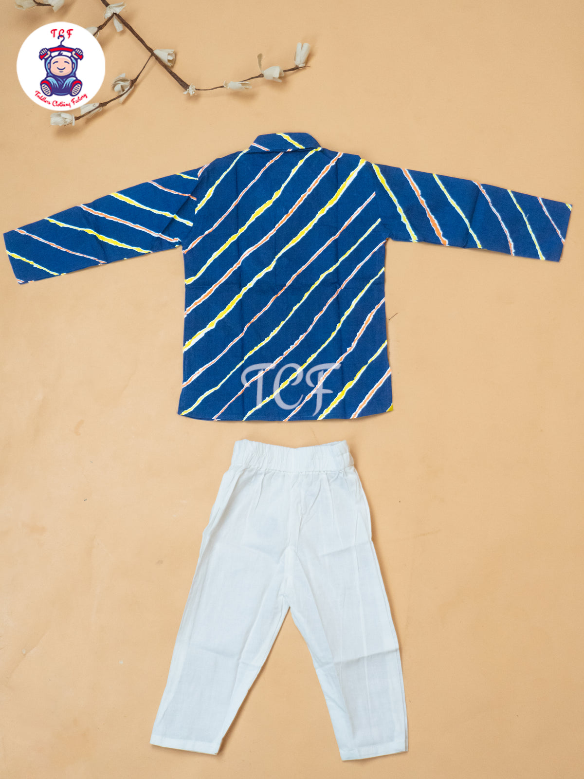 Navy Blue - Boys Lehariya Readymade Kurta With Pant