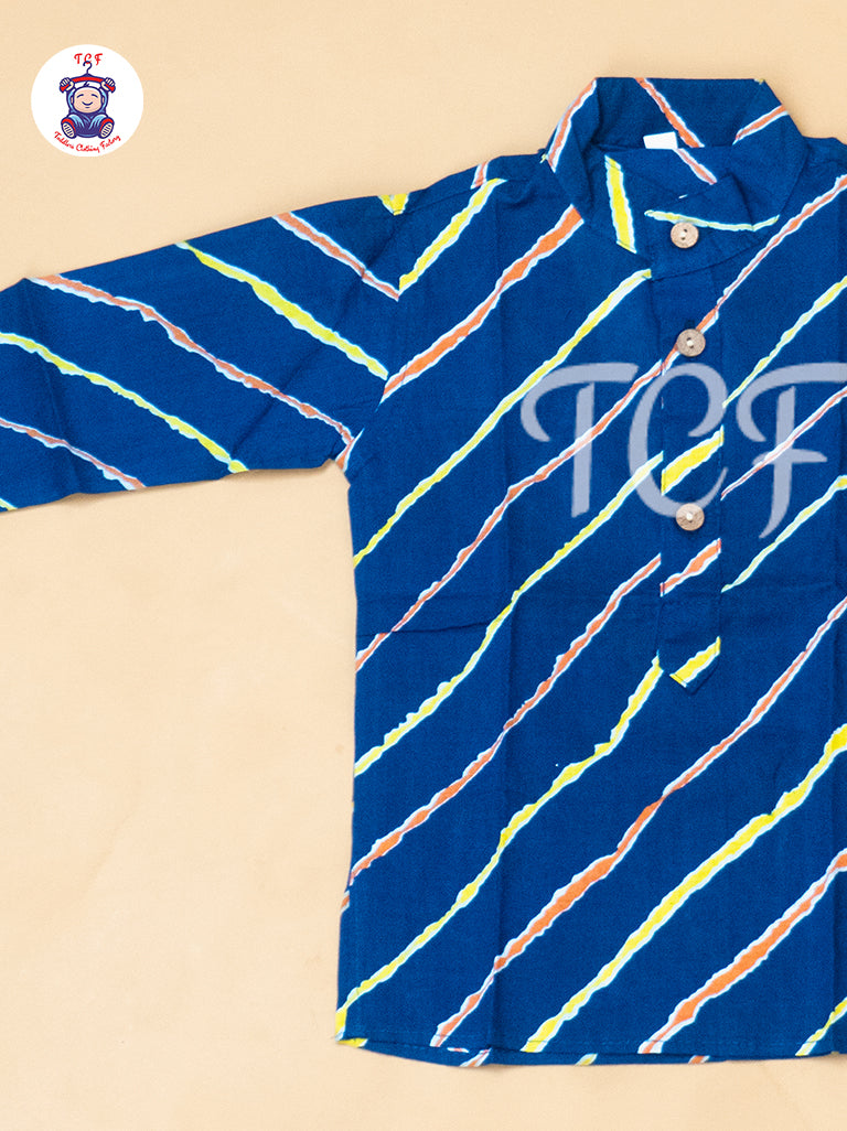Navy Blue - Boys Lehariya Readymade Kurta With Pant