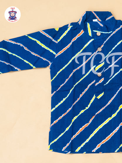 Navy Blue - Boys Lehariya Readymade Kurta With Pant