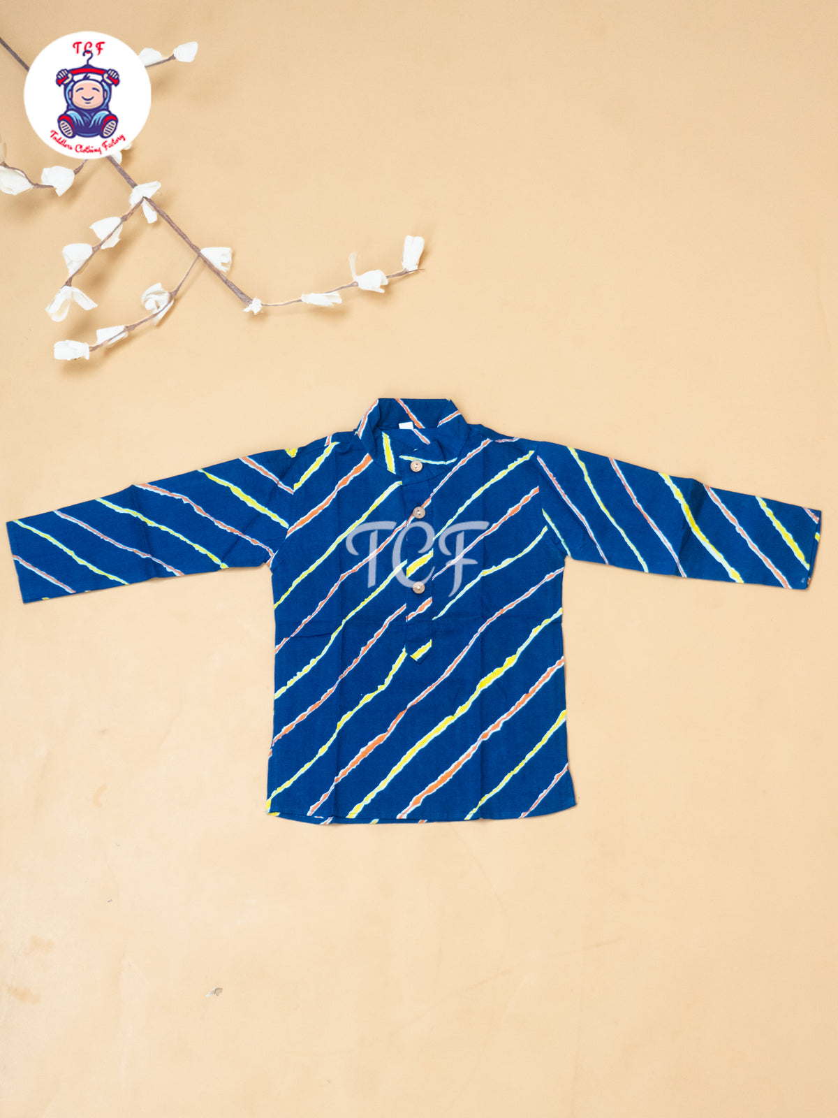 Navy Blue - Boys Lehariya Readymade Kurta With Pant