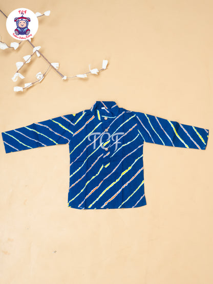 Navy Blue - Boys Lehariya Readymade Kurta With Pant