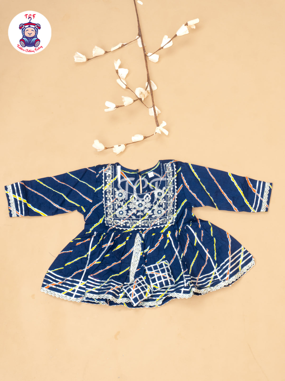 Navy Blue - Girls Lehariya Zari Short Paplum Salwar