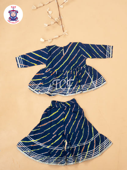Navy Blue - Girls Lehariya Zari Short Paplum Salwar