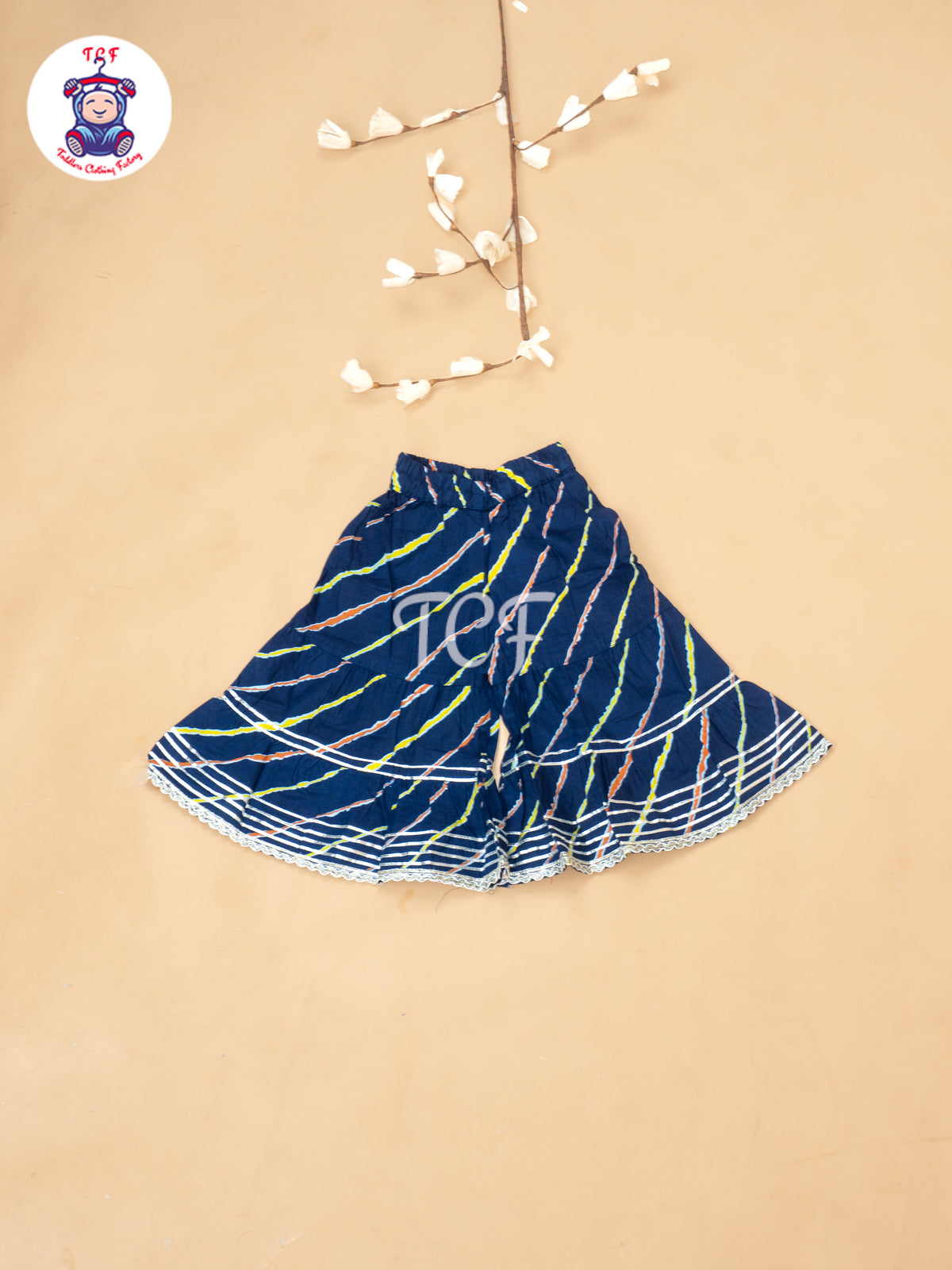 Navy Blue - Girls Lehariya Zari Short Paplum Salwar