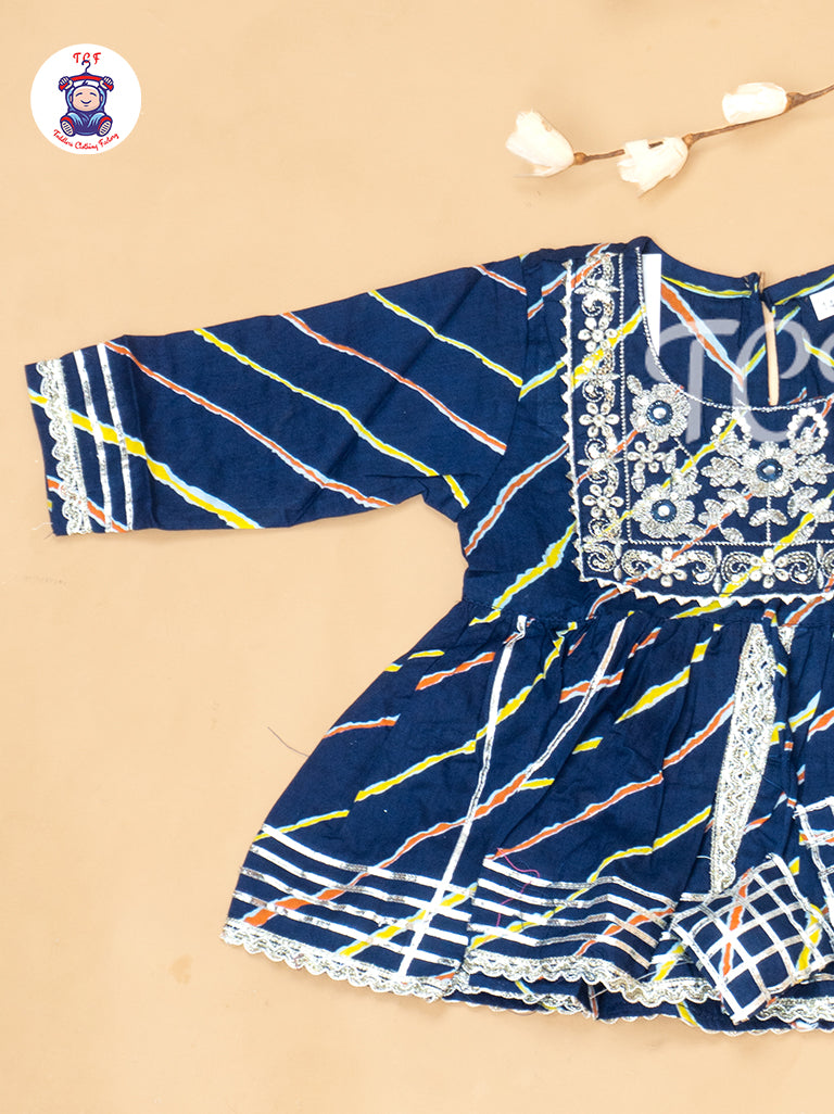 Navy Blue - Girls Lehariya Zari Short Paplum Salwar