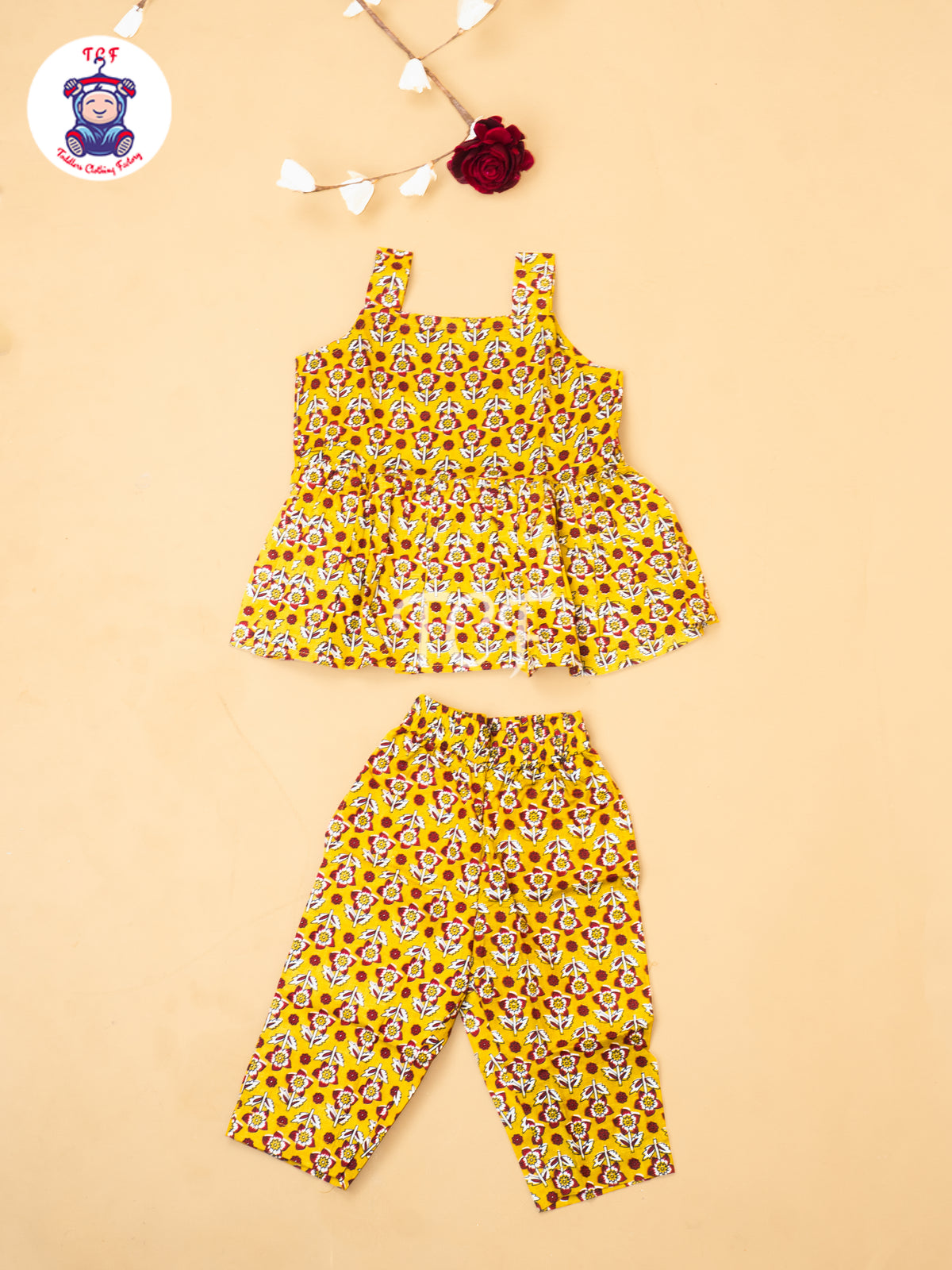Mustard - Girls Readymade Floral Printed Co-ords Sets